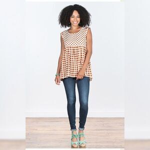 MATILDA JANE Women's Size Small Feeling Collegiate Polka Dot Gingham Top Rayon